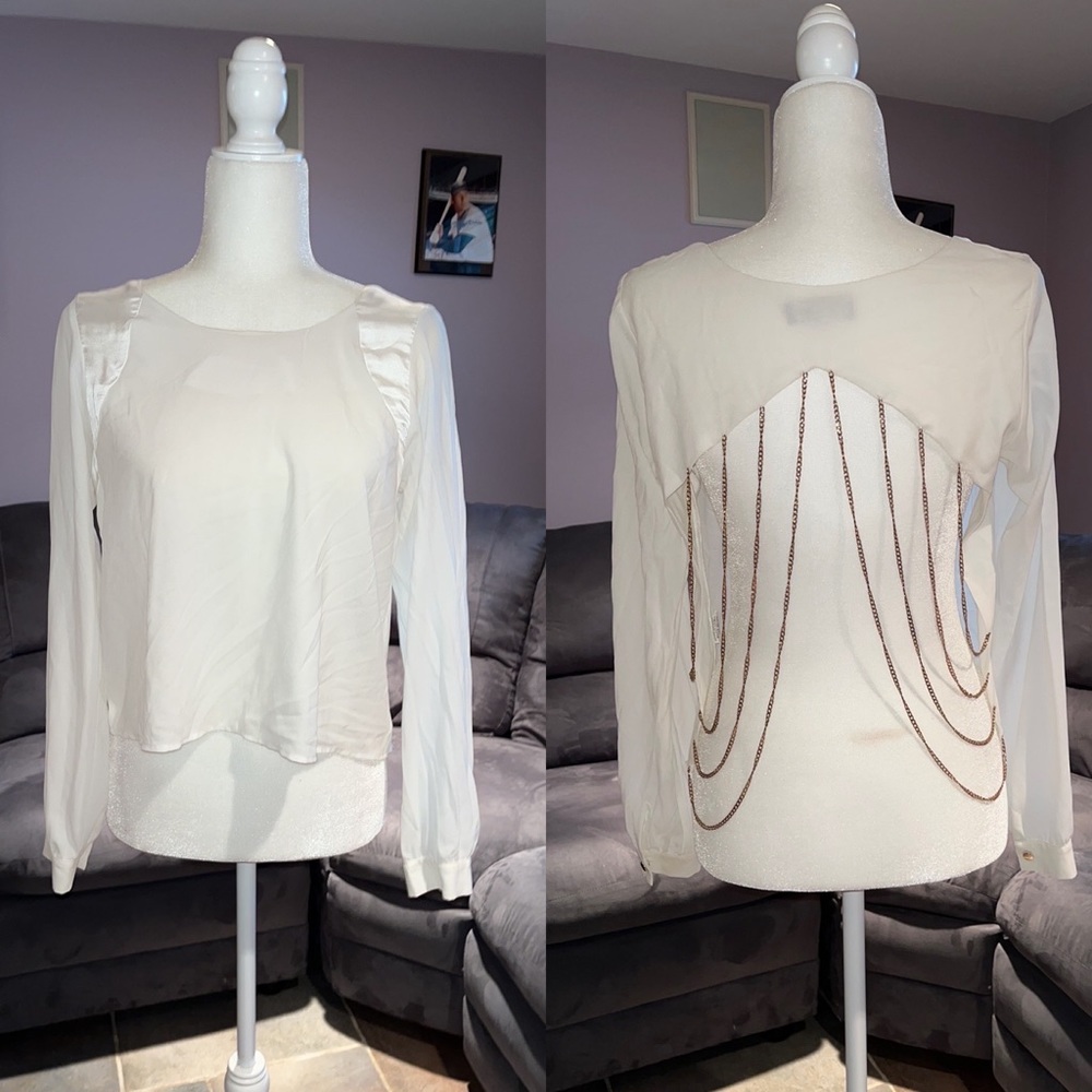 Top Chic sexy gold chain back blouse Sz medium ivory white